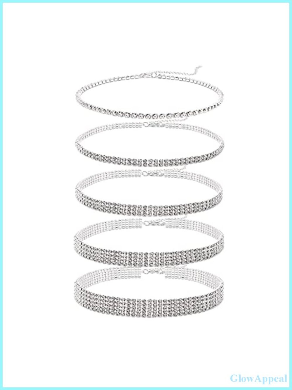 5 Piece Rhinestone Choker Necklace Set Silver Plated Tennis Crystal